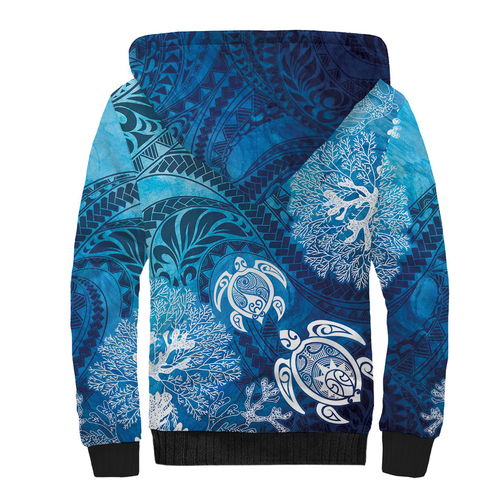 Hawaii World Ocean Day Sherpa Hoodie Kakau Turtles