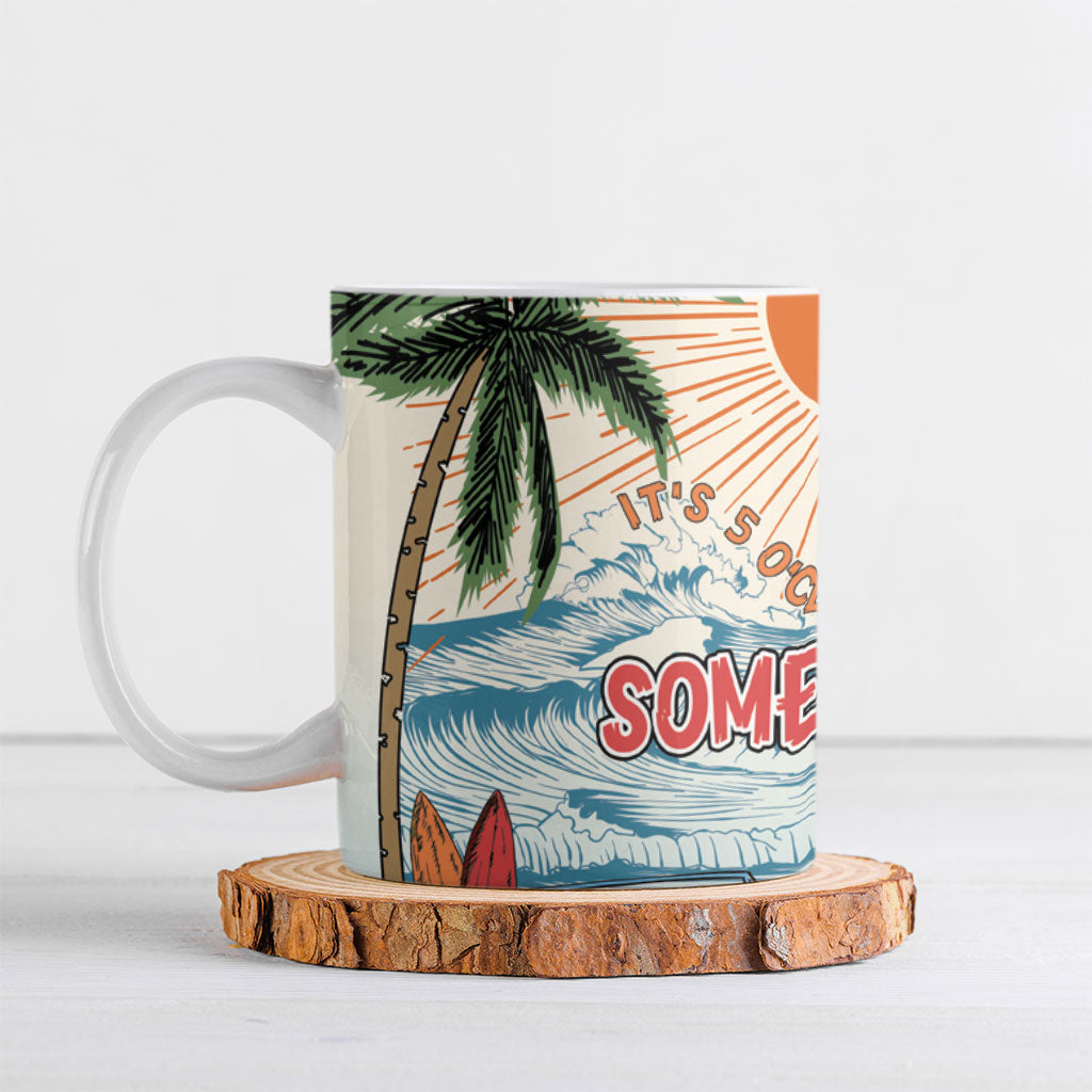 Summer Holiday It's 5 o'clock Somewhere Vintage Hawaii Ceramic Mug LT7 Colorful - Polynesian Pride