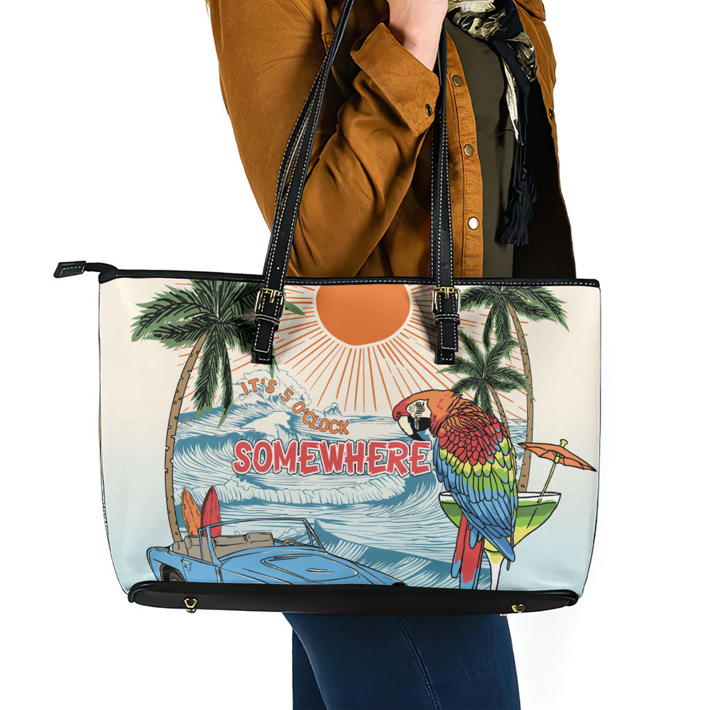 Summer Holiday It's 5 o'clock Somewhere Vintage Hawaii Leather Tote Bag LT7 - Polynesian Pride