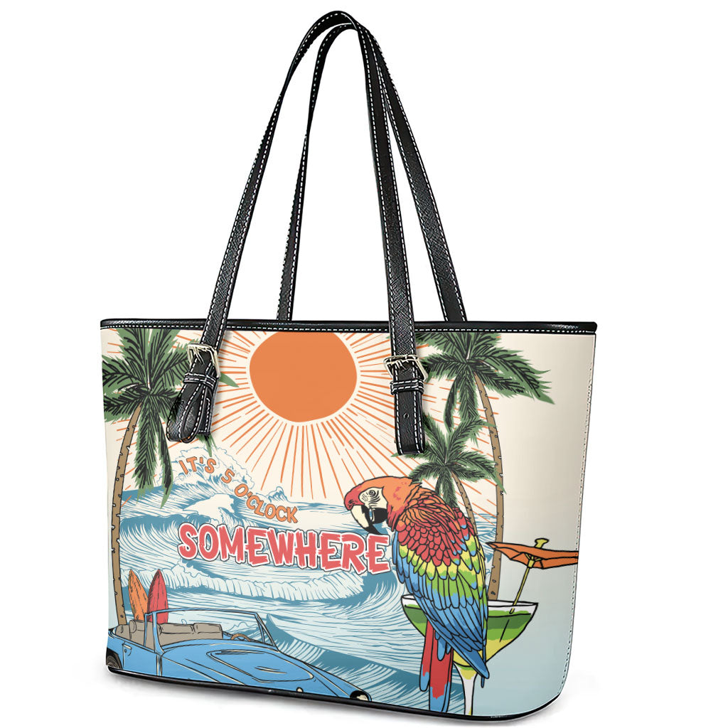Summer Holiday It's 5 o'clock Somewhere Vintage Hawaii Leather Tote Bag LT7 - Polynesian Pride
