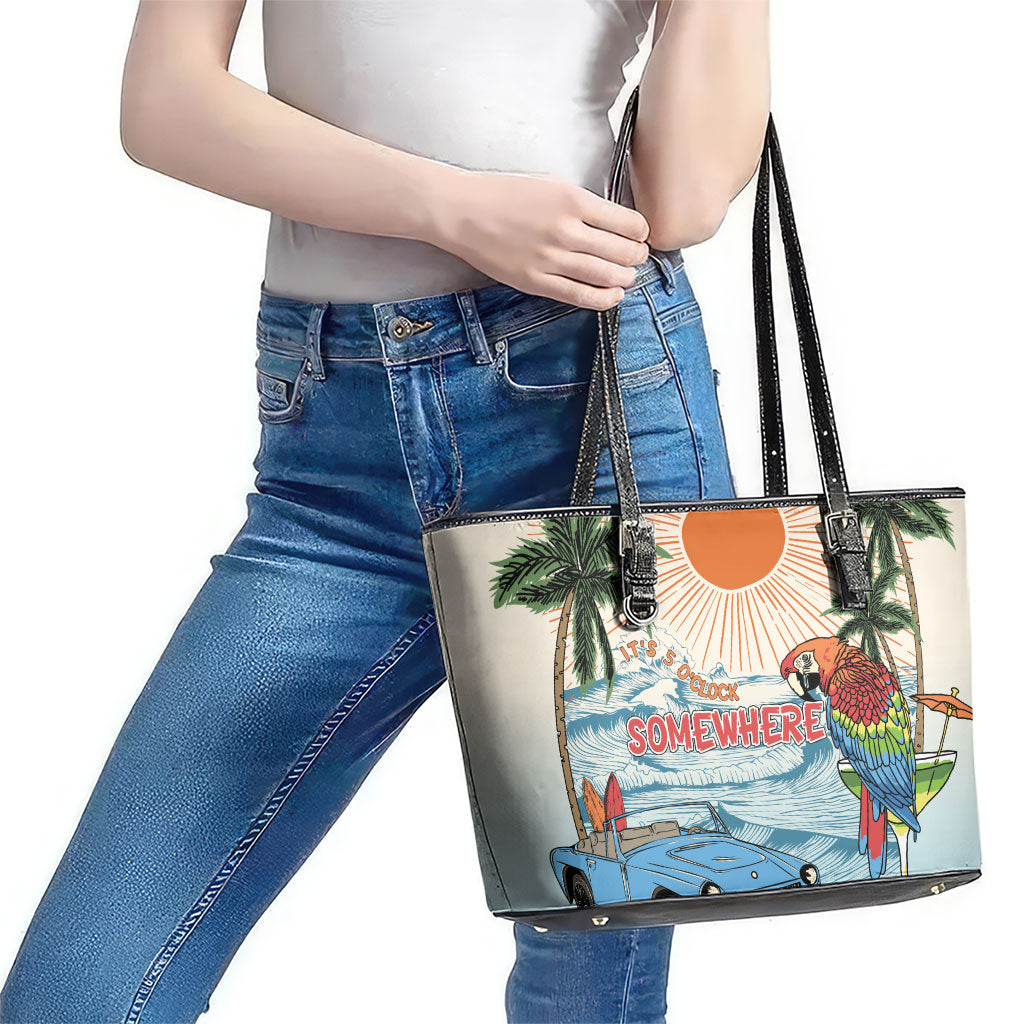 Summer Holiday It's 5 o'clock Somewhere Vintage Hawaii Leather Tote Bag LT7 - Polynesian Pride