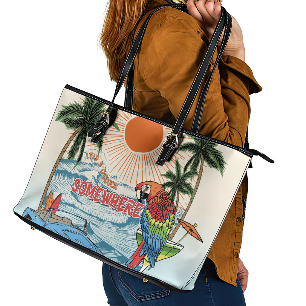 Summer Holiday It's 5 o'clock Somewhere Vintage Hawaii Leather Tote Bag LT7 - Polynesian Pride