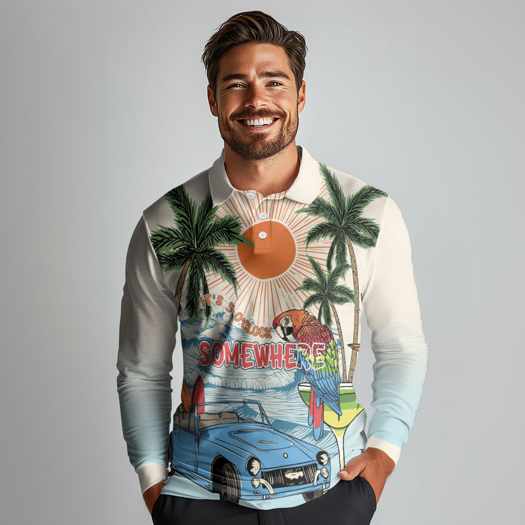 Summer Holiday It's 5 o'clock Somewhere Vintage Hawaii Long Sleeve Polo Shirt LT7 - Polynesian Pride
