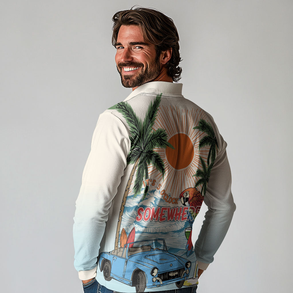Summer Holiday It's 5 o'clock Somewhere Vintage Hawaii Long Sleeve Polo Shirt LT7 - Polynesian Pride