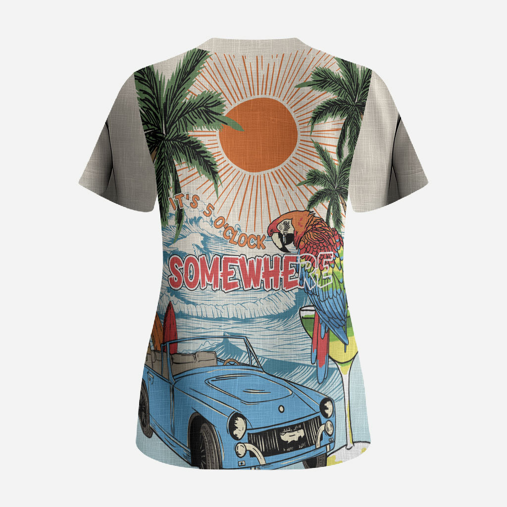 Summer Holiday It's 5 o'clock Somewhere Vintage Hawaii Scrub Top LT7 - Polynesian Pride