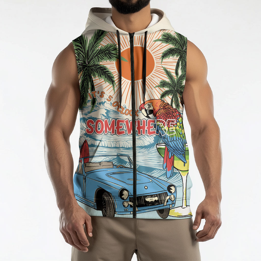 Summer Holiday It's 5 o'clock Somewhere Vintage Hawaii Sleeveless Zip Hoodie LT7 - Polynesian Pride