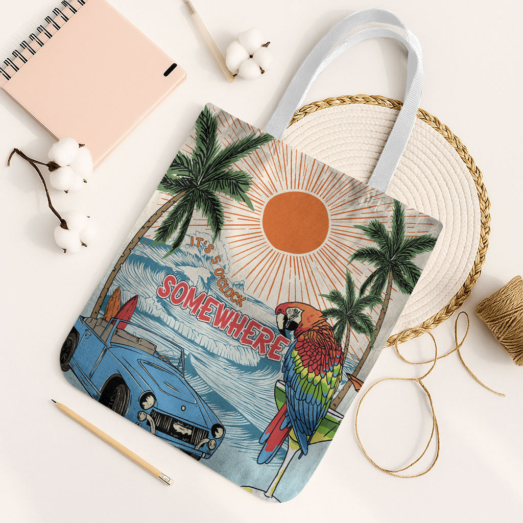 Summer Holiday It's 5 o'clock Somewhere Vintage Hawaii Tote Bag LT7 White Strap One Size Colorful - Polynesian Pride