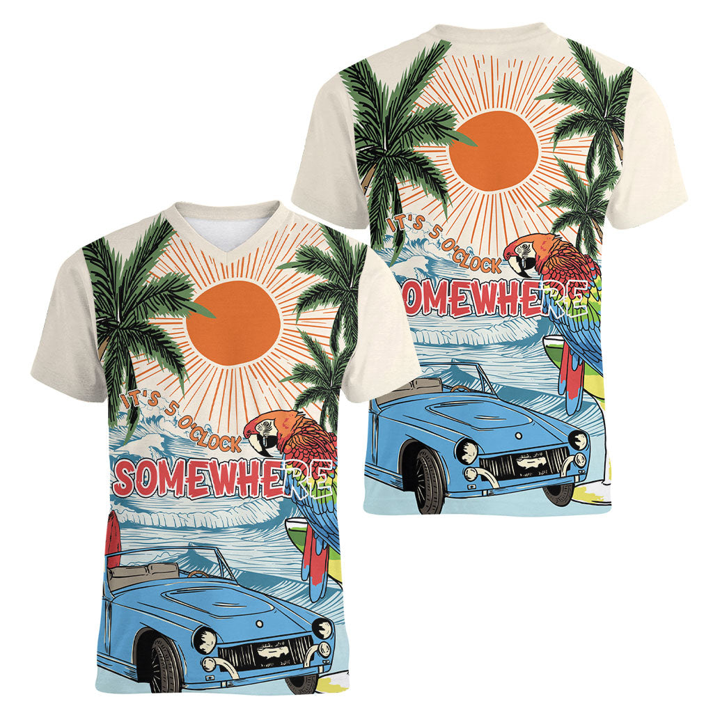 Summer Holiday It's 5 o'clock Somewhere Vintage Hawaii Women V-Neck T-Shirt LT7 - Polynesian Pride