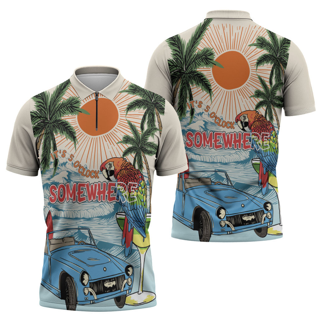 Summer Holiday It's 5 o'clock Somewhere Vintage Hawaii Zipper Polo Shirt LT7 - Polynesian Pride