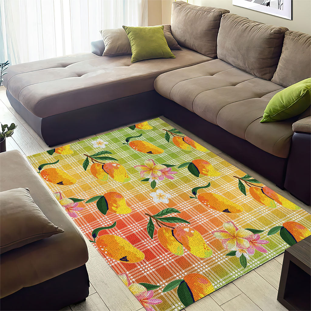 Aloha Hawaii Palaka Print Mango Plumeria Area Rug Tropical Vibes