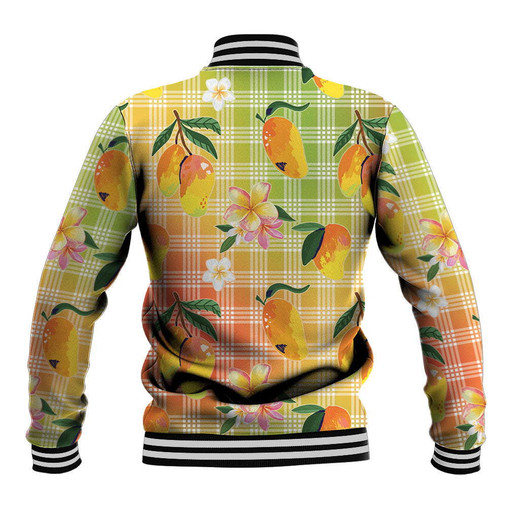 Aloha Hawaii Palaka Print Mango Plumeria Baseball Jacket Tropical Vibes