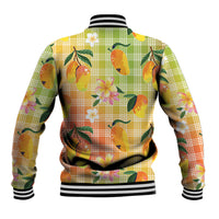 Aloha Hawaii Palaka Print Mango Plumeria Baseball Jacket Tropical Vibes