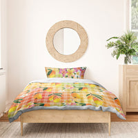 Aloha Hawaii Palaka Print Mango Plumeria Bedding Set Tropical Vibes