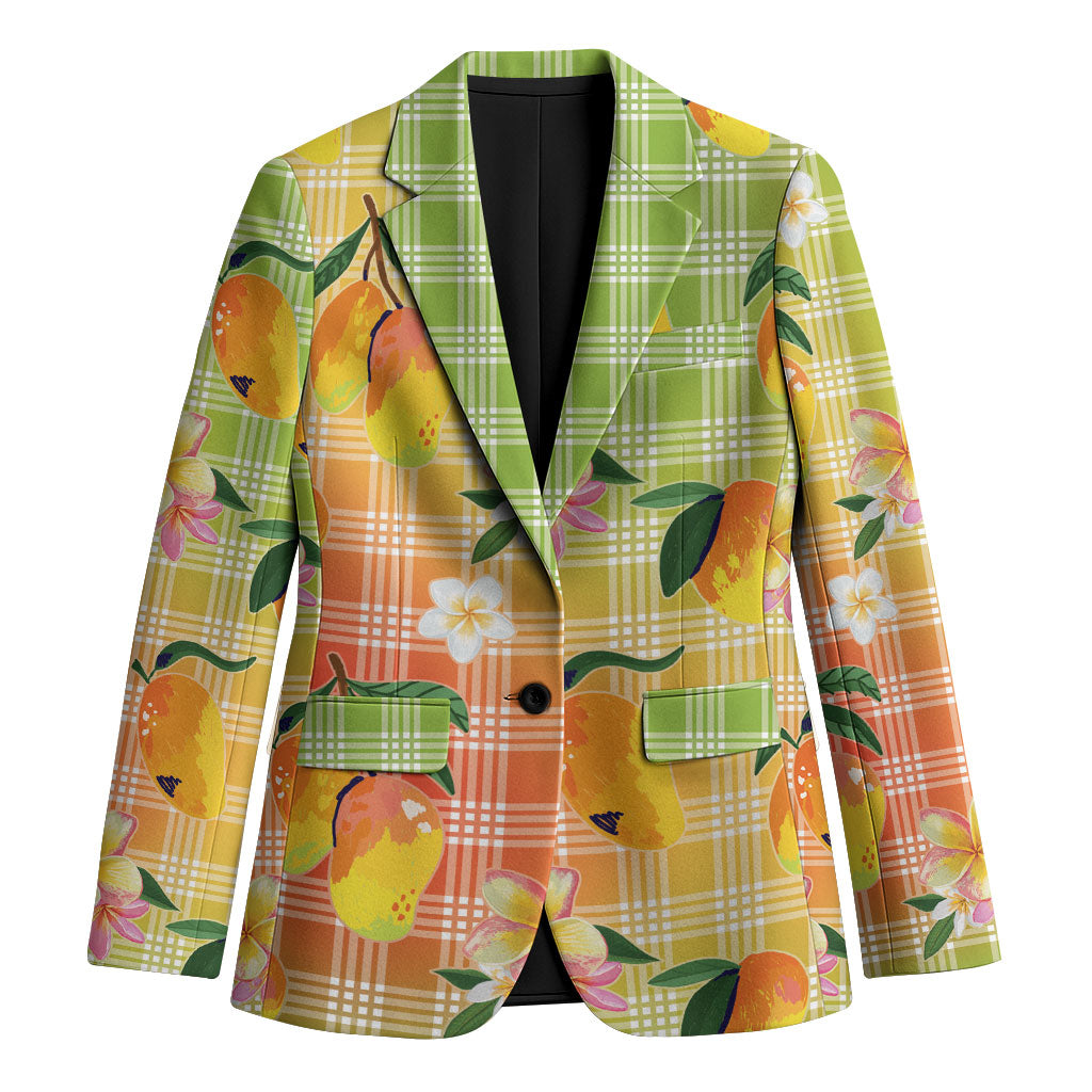 Aloha Hawaii Palaka Print Mango Plumeria Blazer Tropical Vibes