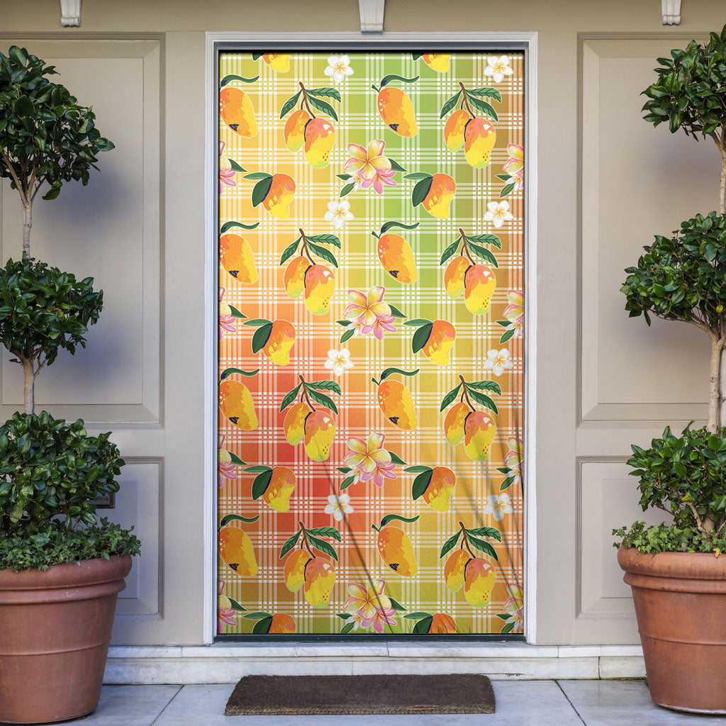 Aloha Hawaii Palaka Print Mango Plumeria Door Cover Tropical Vibes