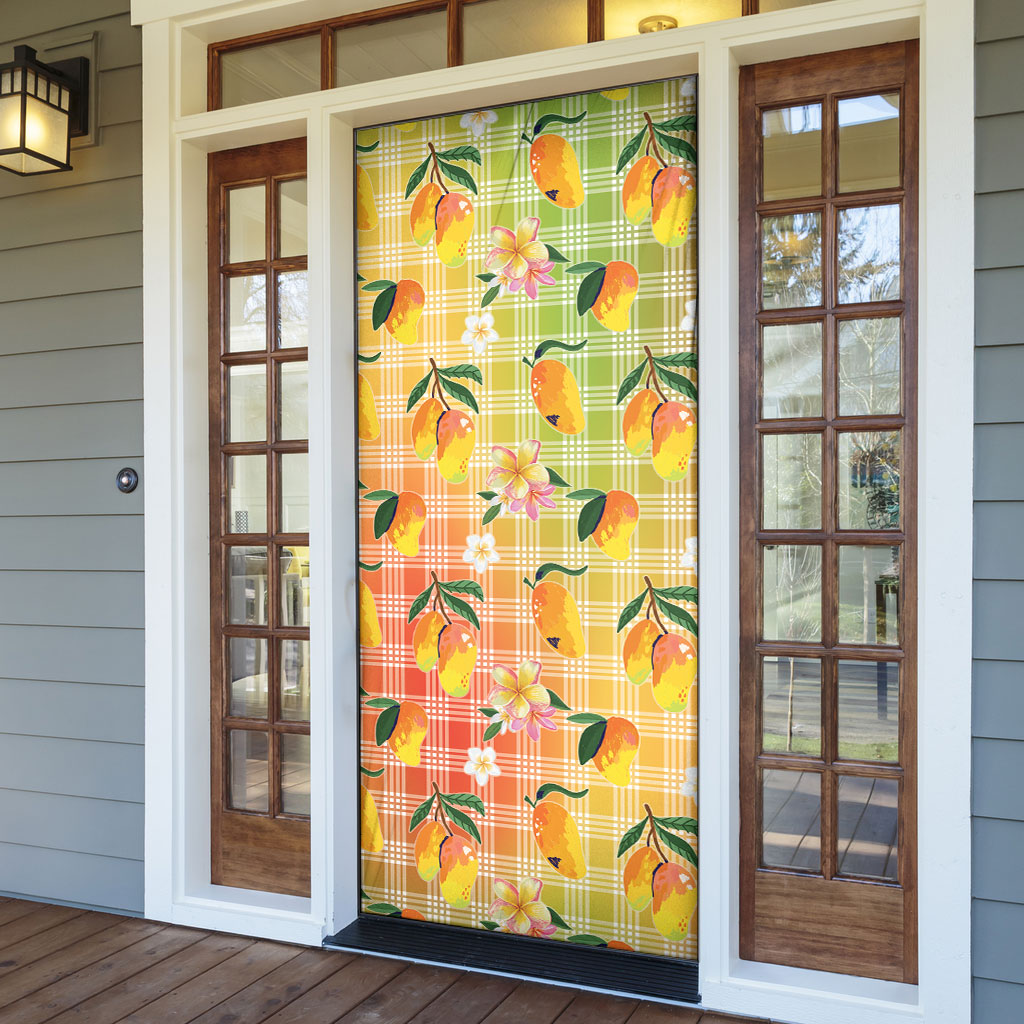 Aloha Hawaii Palaka Print Mango Plumeria Door Cover Tropical Vibes
