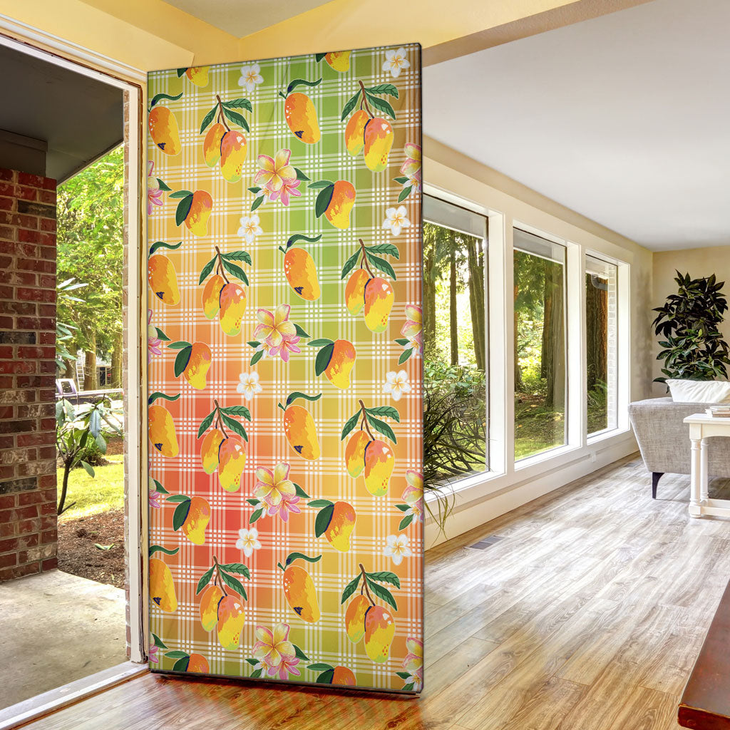 Aloha Hawaii Palaka Print Mango Plumeria Door Cover Tropical Vibes