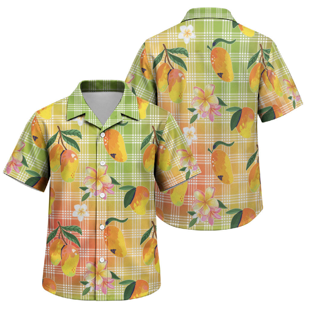 Aloha Hawaii Palaka Print Mango Plumeria Family Matching Long Sleeve Bodycon Dress and Hawaiian Shirt Tropical Vibes