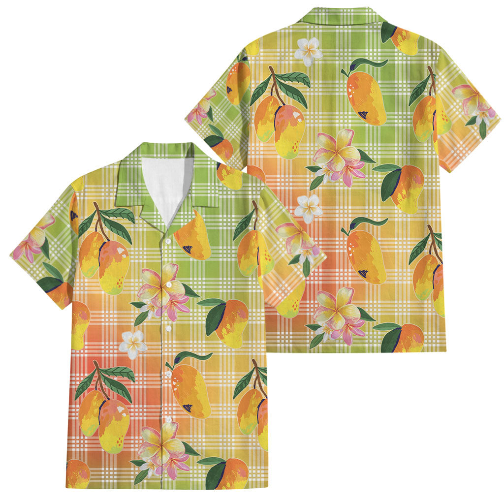 Aloha Hawaii Palaka Print Mango Plumeria Family Matching Mermaid Dress and Hawaiian Shirt Tropical Vibes