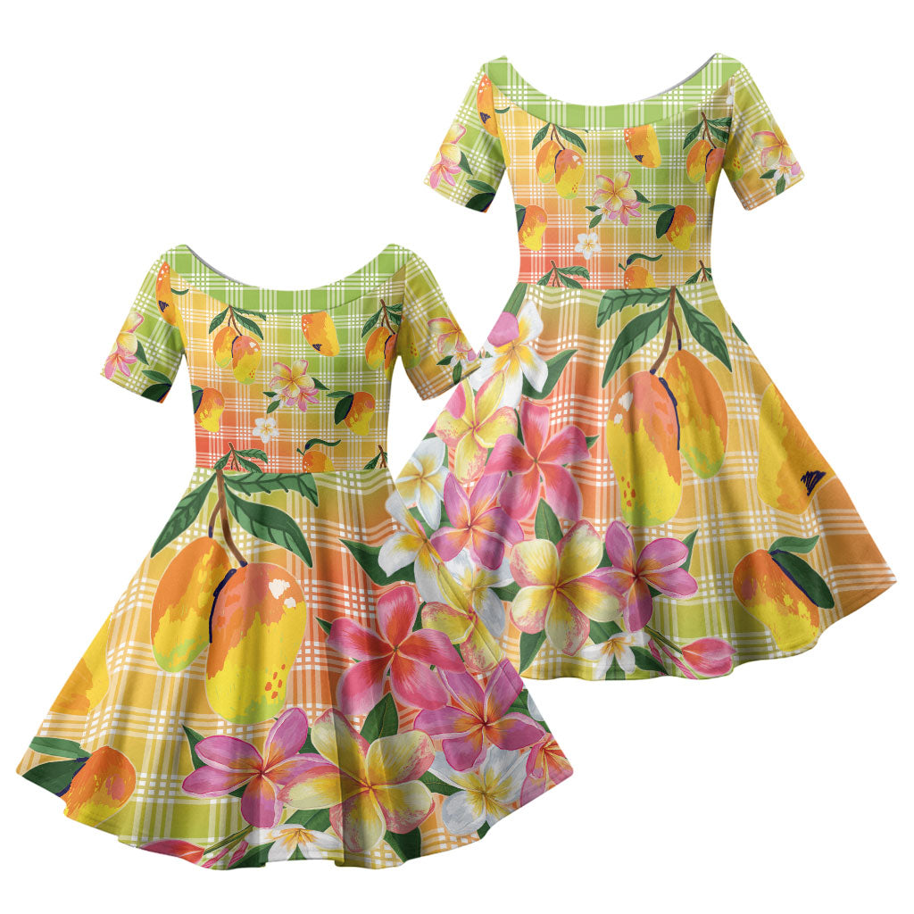 Aloha Hawaii Palaka Print Mango Plumeria Family Matching Summer Maxi Dress and Hawaiian Shirt Tropical Vibes