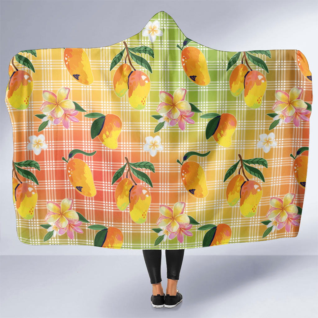 Aloha Hawaii Palaka Print Mango Plumeria Hooded Blanket Tropical Vibes