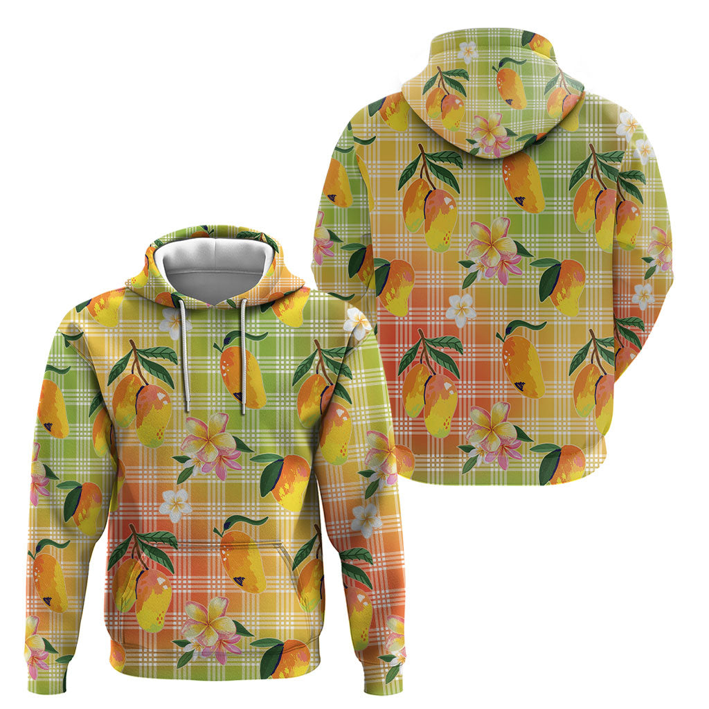 Aloha Hawaii Palaka Print Mango Plumeria Hoodie Tropical Vibes