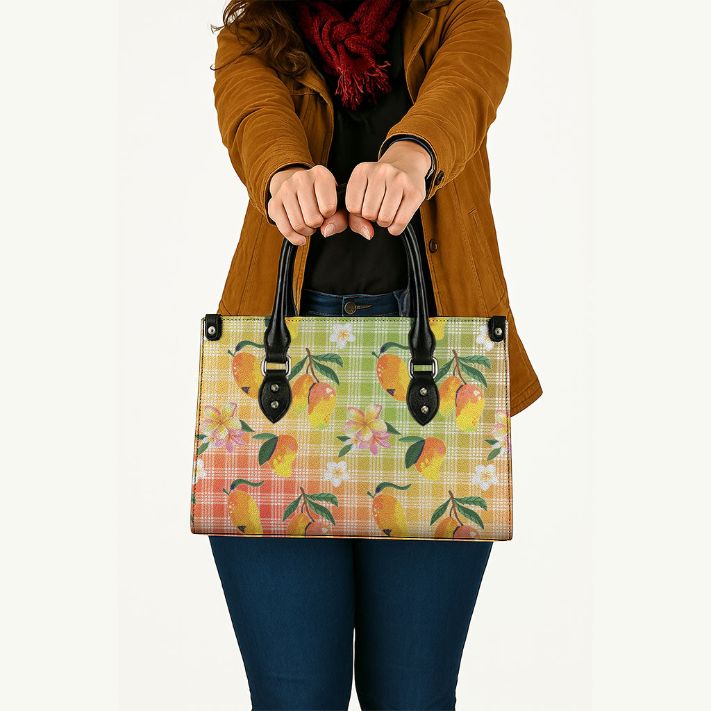 Aloha Hawaii Palaka Print Mango Plumeria Leather Bag Tropical Vibes