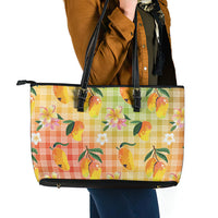 Aloha Hawaii Palaka Print Mango Plumeria Leather Tote Bag Tropical Vibes