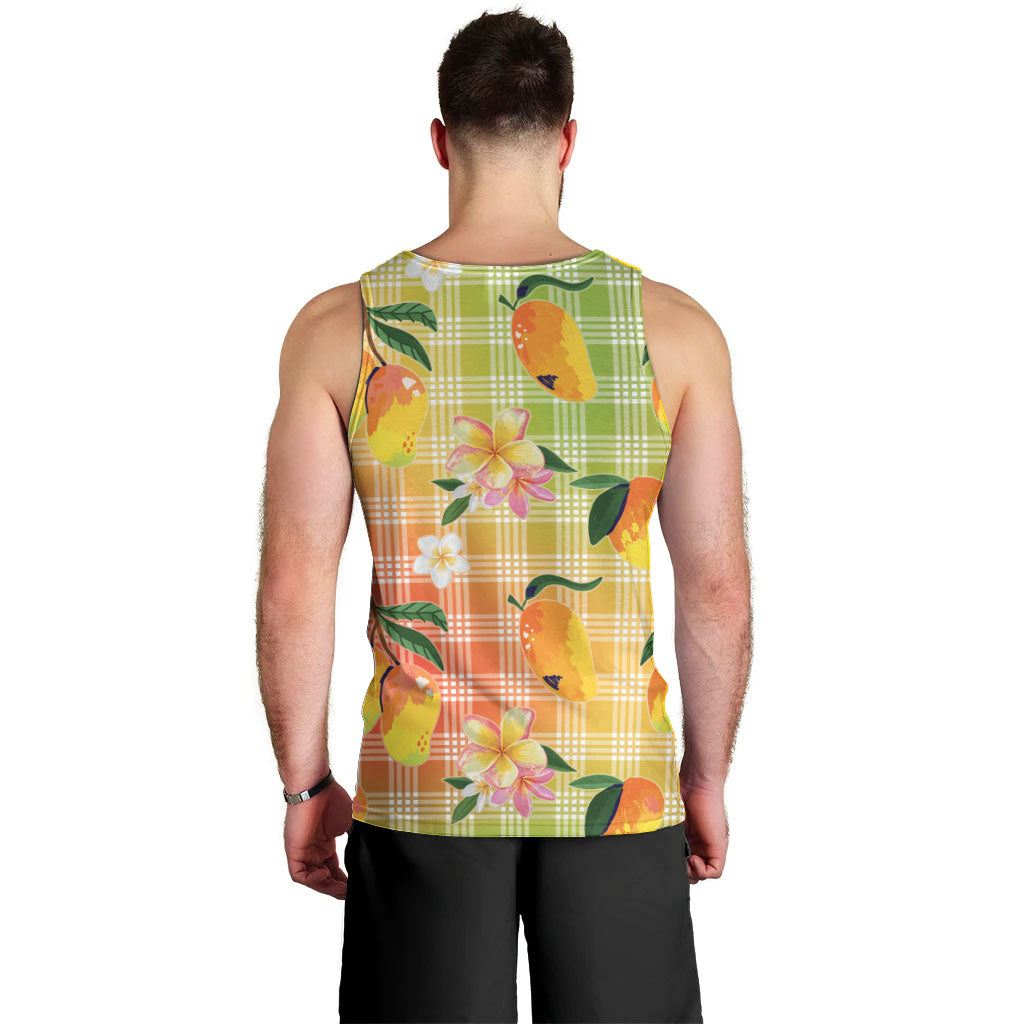 Aloha Hawaii Palaka Print Mango Plumeria Men Tank Top Tropical Vibes