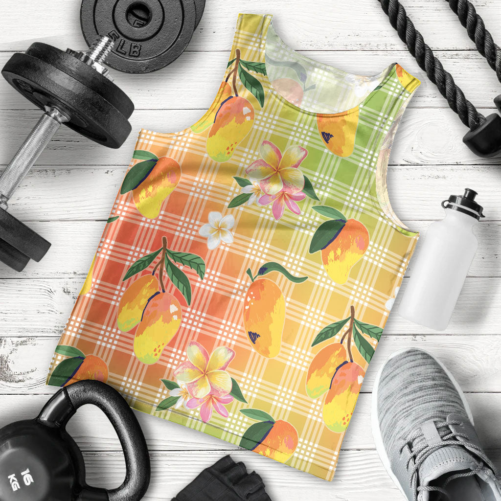 Aloha Hawaii Palaka Print Mango Plumeria Men Tank Top Tropical Vibes
