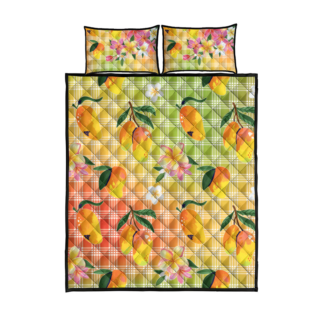 Aloha Hawaii Palaka Print Mango Plumeria Quilt Bed Set Tropical Vibes