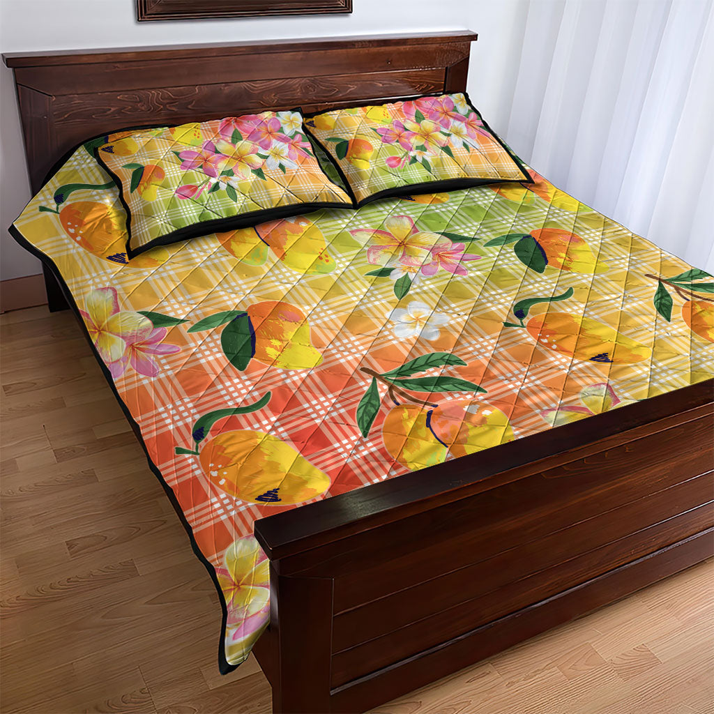 Aloha Hawaii Palaka Print Mango Plumeria Quilt Bed Set Tropical Vibes