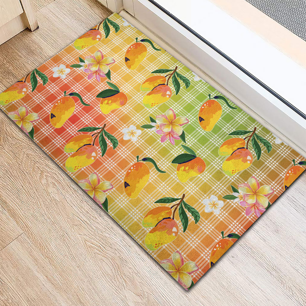 Aloha Hawaii Palaka Print Mango Plumeria Rubber Doormat Tropical Vibes