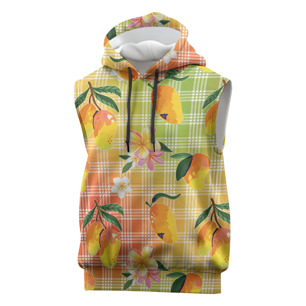 Aloha Hawaii Palaka Print Mango Plumeria Sleeveless Hoodie Tropical Vibes