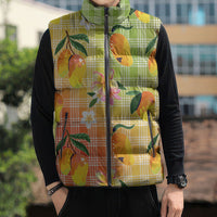 Aloha Hawaii Palaka Print Mango Plumeria Sleeveless Puffer Jacket Tropical Vibes