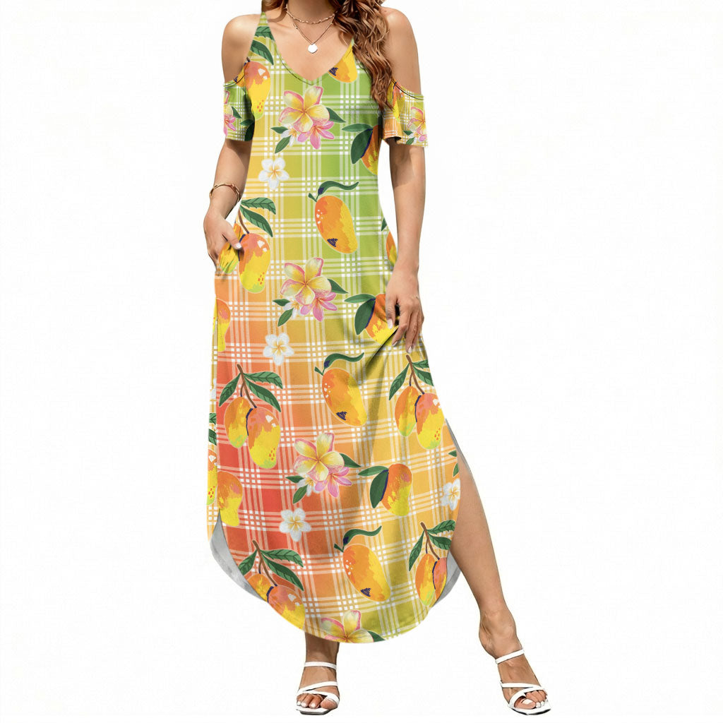 Aloha Hawaii Palaka Print Mango Plumeria Summer Maxi Dress Tropical Vibes