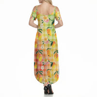 Aloha Hawaii Palaka Print Mango Plumeria Summer Maxi Dress Tropical Vibes