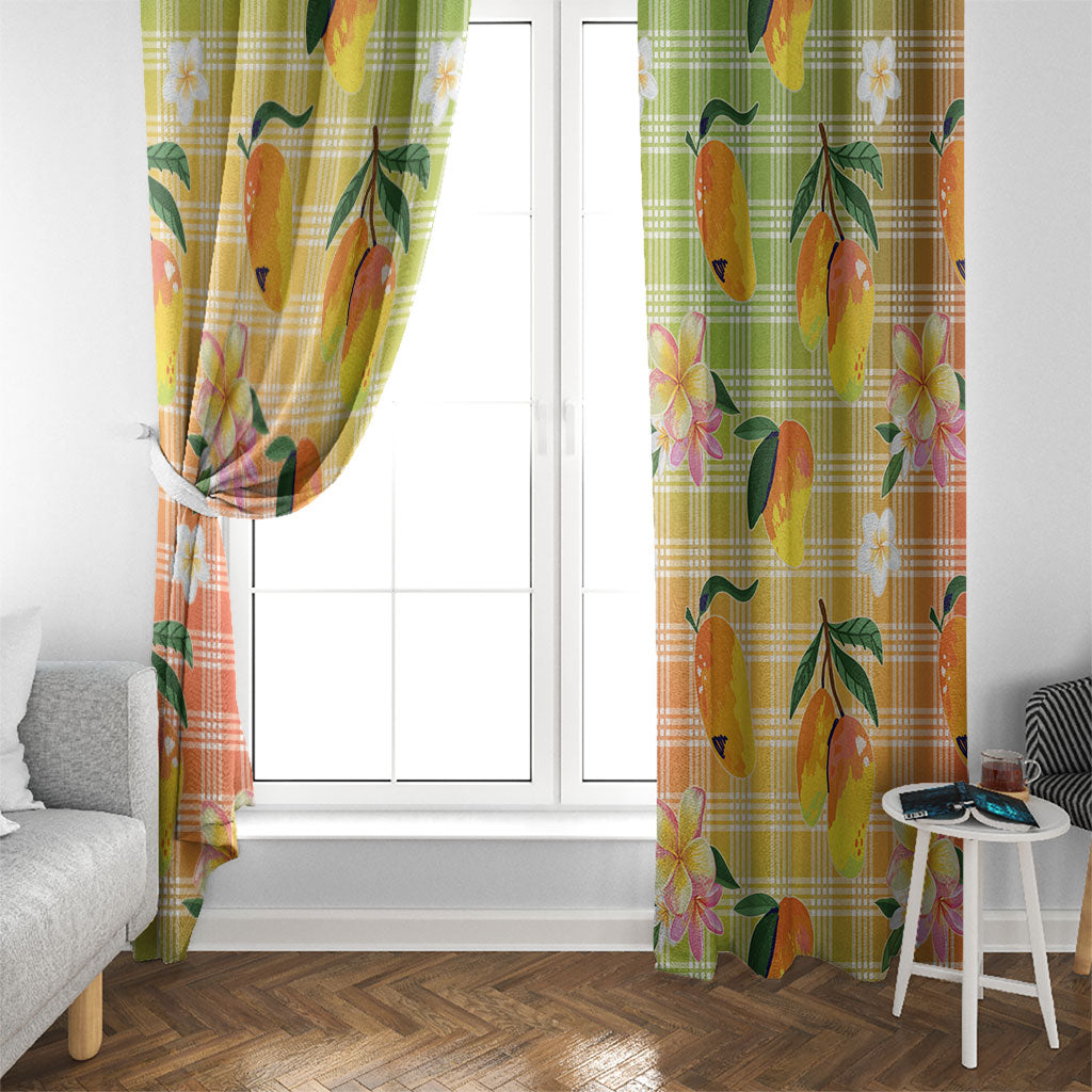 Aloha Hawaii Palaka Print Mango Plumeria Window Curtain Tropical Vibes