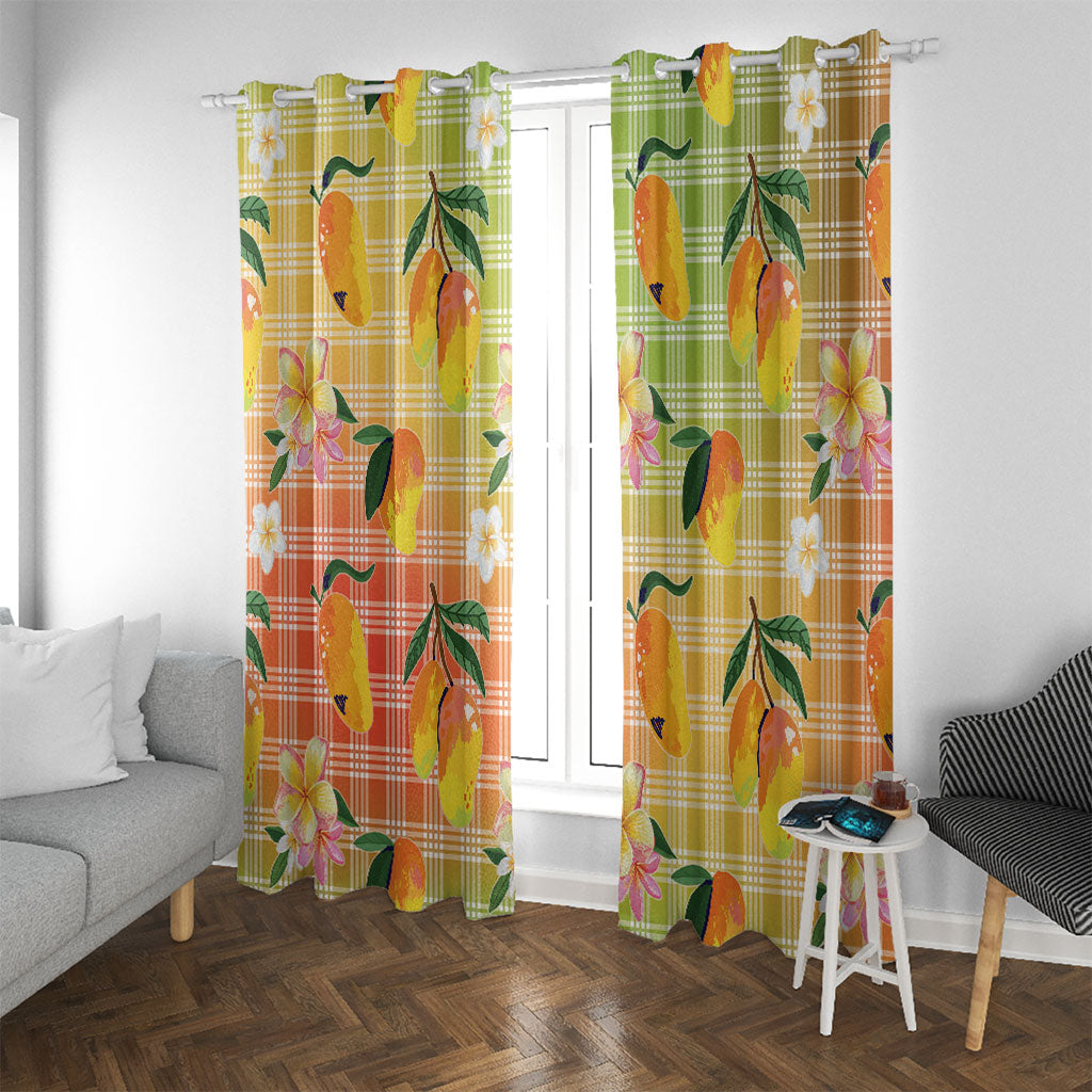 Aloha Hawaii Palaka Print Mango Plumeria Window Curtain Tropical Vibes