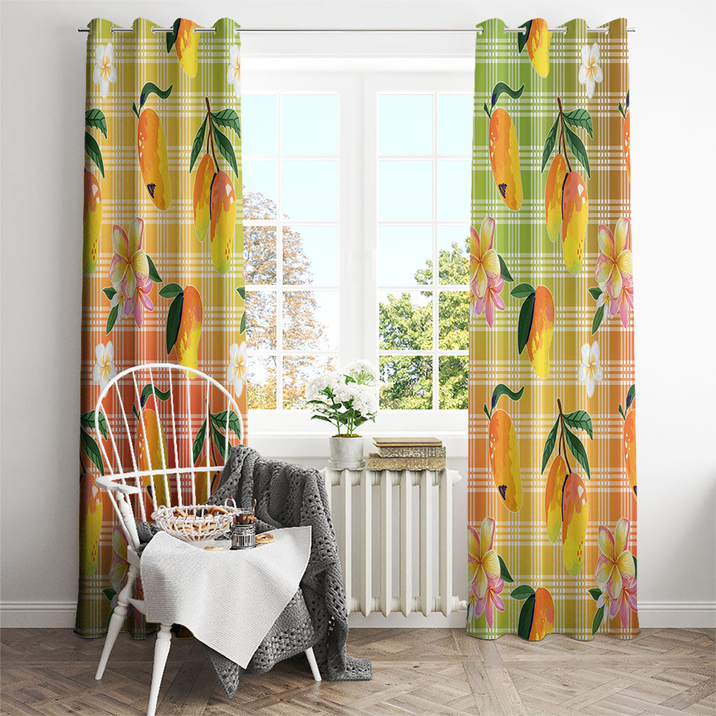 Aloha Hawaii Palaka Print Mango Plumeria Window Curtain Tropical Vibes