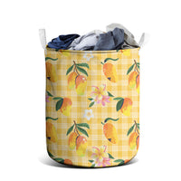 Aloha Hawaii Palaka Print Mango Plumeria Laundry Basket Fresh Lemon