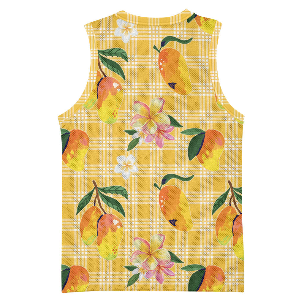 Aloha Hawaii Palaka Print Mango Plumeria Basketball Jersey Fresh Lemon