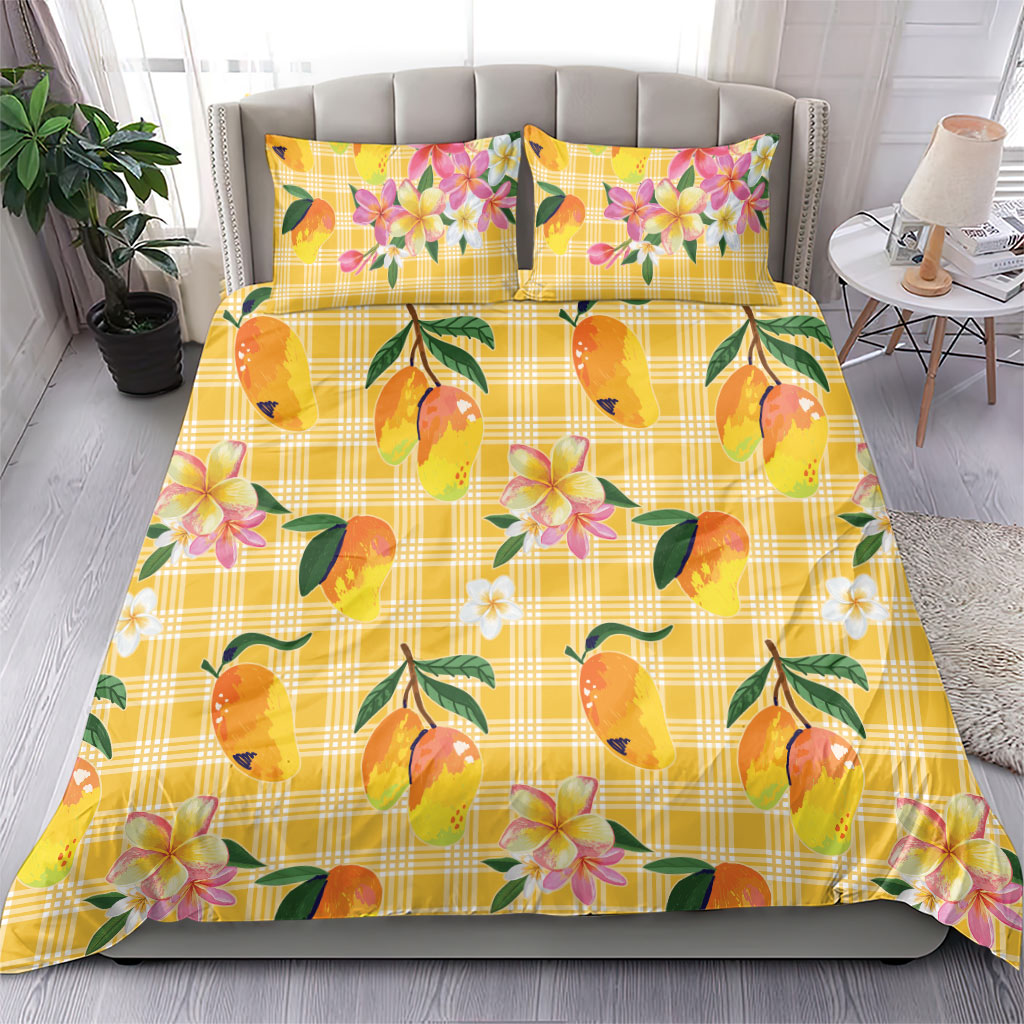 Aloha Hawaii Palaka Print Mango Plumeria Bedding Set Fresh Lemon