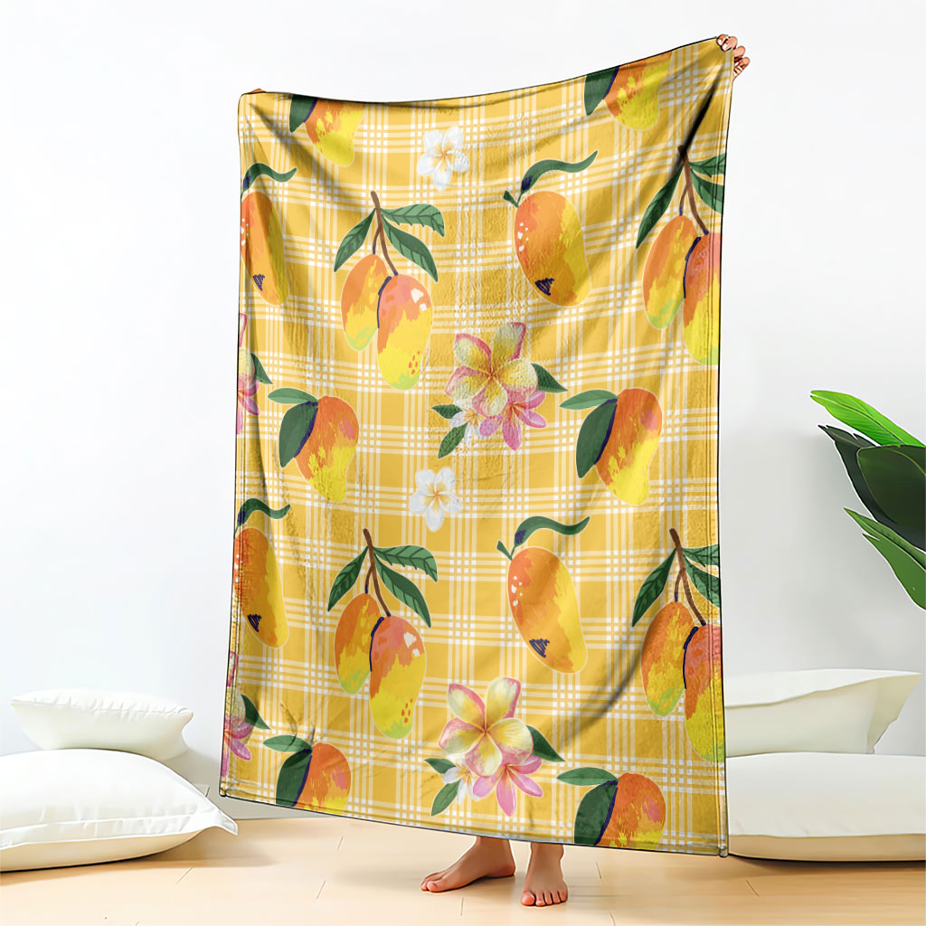 Aloha Hawaii Palaka Print Mango Plumeria Blanket Fresh Lemon