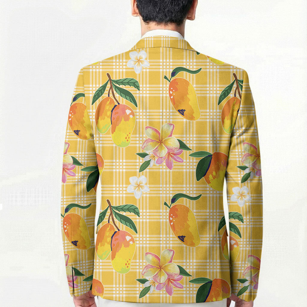 Aloha Hawaii Palaka Print Mango Plumeria Blazer Fresh Lemon