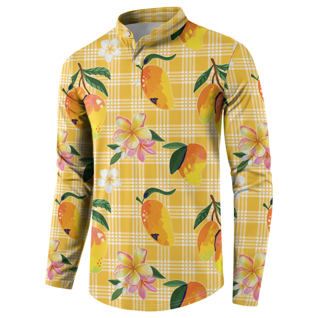 Aloha Hawaii Palaka Print Mango Plumeria Button Sweatshirt Fresh Lemon