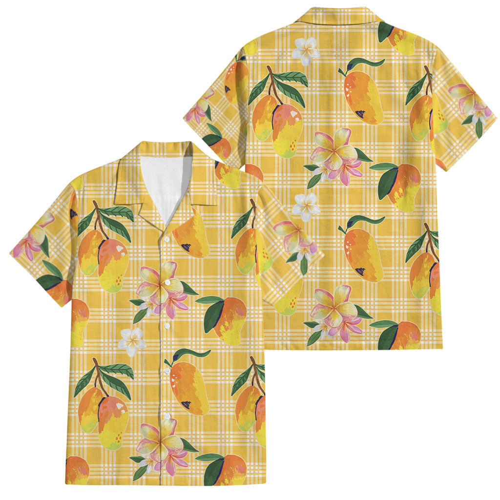 Aloha Hawaii Palaka Print Mango Plumeria Family Matching Long Sleeve Bodycon Dress and Hawaiian Shirt Fresh Lemon