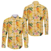 Aloha Hawaii Palaka Print Mango Plumeria Family Matching Off Shoulder Short Dress and Hawaiian Shirt Fresh Lemon LT7 Dad's Shirt - Long Sleeve Yellow - Polynesian Pride