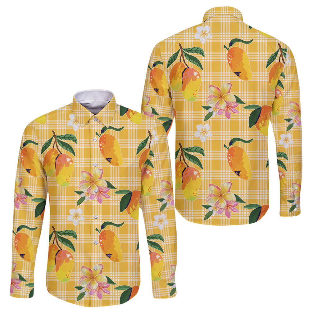 Aloha Hawaii Palaka Print Mango Plumeria Family Matching Puletasi and Hawaiian Shirt Fresh Lemon