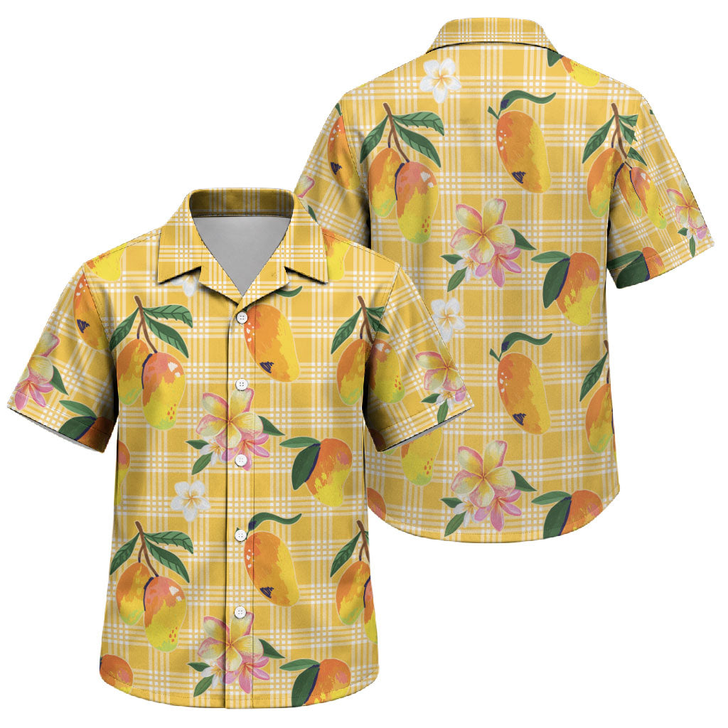 Aloha Hawaii Palaka Print Mango Plumeria Family Matching Short Sleeve Bodycon Dress and Hawaiian Shirt Fresh Lemon